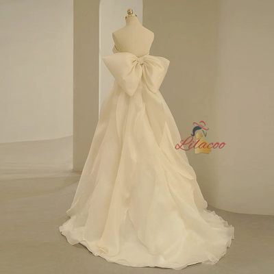 Ivory Tulle Sweetheart Bow Pleats Wedding Dress