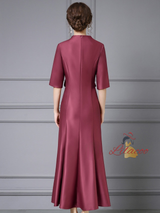 Burgundy Satin Beading Mother Of The Bride Dress