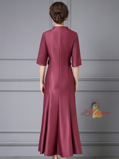 Burgundy Satin Beading Mother Of The Bride Dress