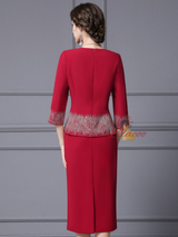 Red V-neck Short Sleeve Mother Of The Bride Dress