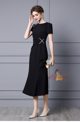 Black Short Sleeve Beading Mother Of The Bride Dress