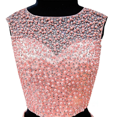 Pink Two Piece Beading Pearls Homecoming Dress