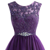 Purple Tulle Lace Appliques Homecoming Dress