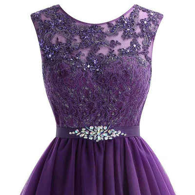 Purple Tulle Lace Appliques Homecoming Dress
