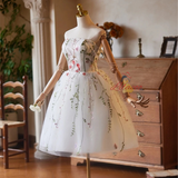 White Tulle Embroidery Pearls Homecoming Dress
