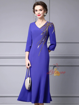 Blue Purple Beading Sequins Mother of the Bride Dress