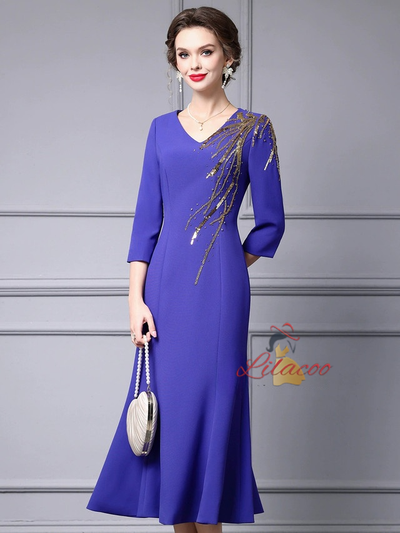 Blue Purple Beading Sequins Mother of the Bride Dress
