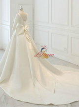 White Satin Short Sleeve Bow Wedding Dress