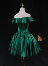 Simple Green Satin Off the Shoulder Homecoming Dress