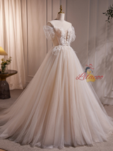 Ivory Tulle Straps Sequins Pleats Wedding Dress