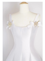 White Satin Straps Beading Wedding Dress