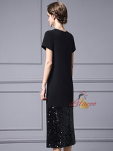 Black Sequins V-neck Mother Of The Bride Dress