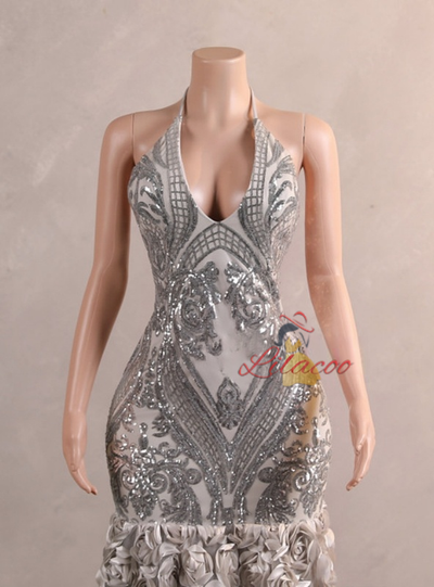 Silver Mermaid Sequins Prom Dress