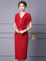 Burgundy Chiffon Pleats Mother Of The Bride Dress