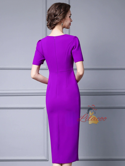 Purple V-neck Mother Of The Bride Dress