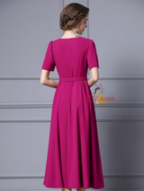 Black Short Sleeve Crystal Belt Mother Of The Bride Dress