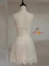 White Lace Straps Wedding Dress With Detachable Train