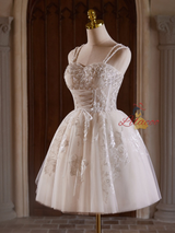 White Tulle Straps Beading Homecoming Dress