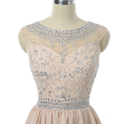 Champagne Chiffon Beading Crystal Homecoming Dress