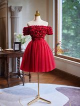 Burgundy Tulle 3D Flower Homecoming Dress
