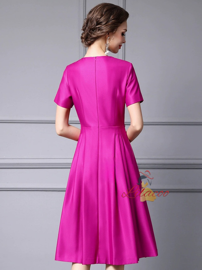 Fuchsia Satin Beading Crystal Mother Of The Bride Dress
