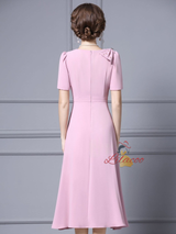 Pink Short Sleeve Beading Mother Of The Bride Dress