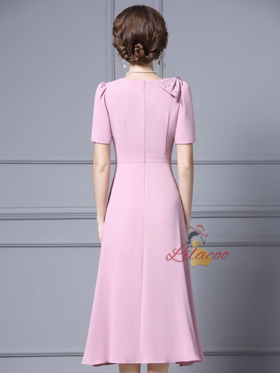 Pink Short Sleeve Beading Mother Of The Bride Dress
