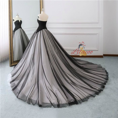 Black Satin Tulle Strapless Wedding Dress
