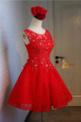 Red Lace Beading Homecoming Dress