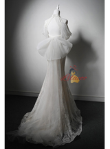 White Mermaid Lace High Neck Wedding Dress