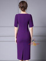 Purple Short Sleeve Beading Mother Of The Bride Dress