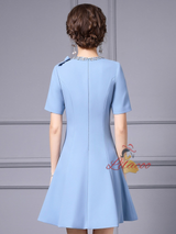 Blue Short Sleeve Beading Mother Of The Bride Dress