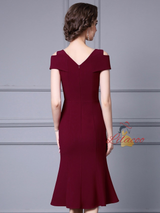 Burgundy V-neck Beading Mother Of The Bride Dress