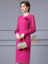 Fuchsia Lace Long Sleeve Mother Of The Bride Dress