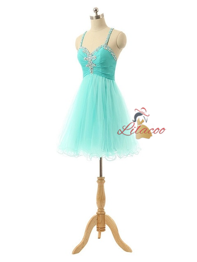Straps Tulle Beading Homecoming Dress