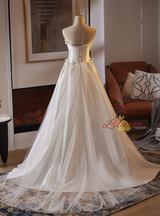 White Satin Strapless Bow Wedding Dress