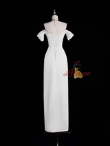 Simple White Satin Pleats Wedding Dress