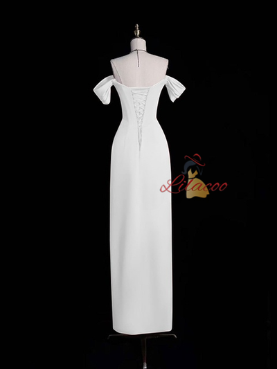 Simple White Satin Pleats Wedding Dress