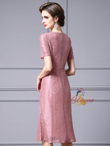 Pink Lace Short Sleeve Mother Of The Bride Dress