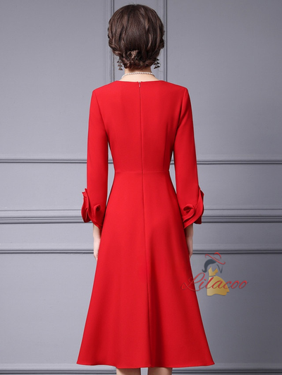 Red Long Sleeve Mother of the Bride Dress