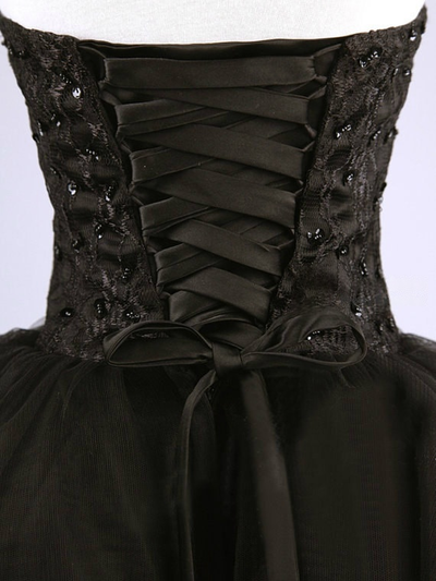 Black Tulle Lace Strapless Homecoming Dress