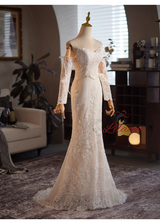 Ivory White Mermaid Appliques Long Sleeve Wedding Dress