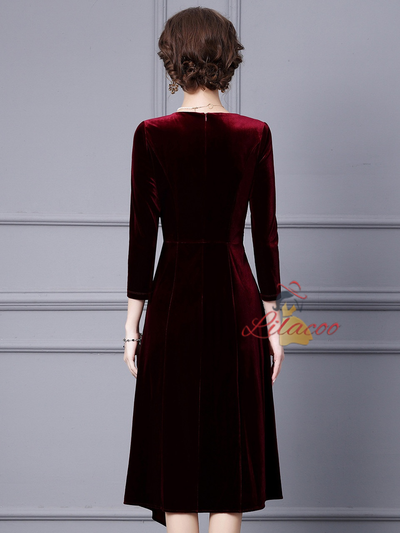 Yellow Velvet 3/4 Sleeve Mother Of The Bride Dress
