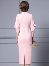 Pink V-neck Pleats Mother Of The Bride Dress