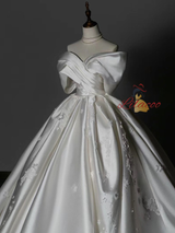 Vintage White Satin Flower Wedding Dress