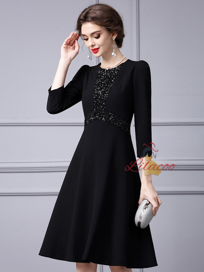 Black Scoop Neck Sequins Mother Of The Bride Dress