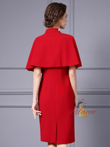 Red Shawl Sleeve Mother Of The Bride Dress
