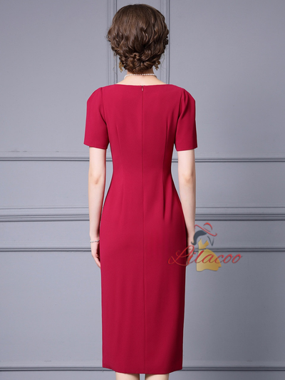 Burgundy Beading V-neck Mother Of The Bride Dress