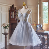 Gray Tulle Spaghetti Straps Homecoming Dress