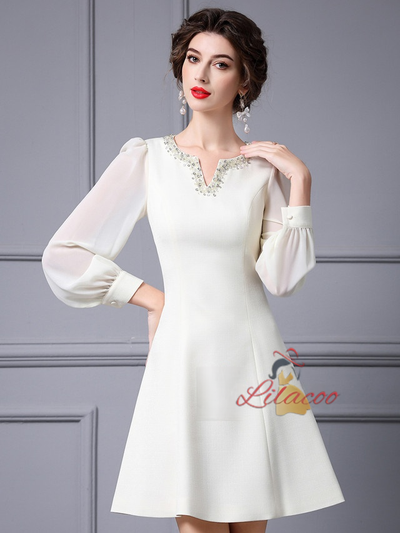 Ivory White V-neck Mother Of The Bride Dress